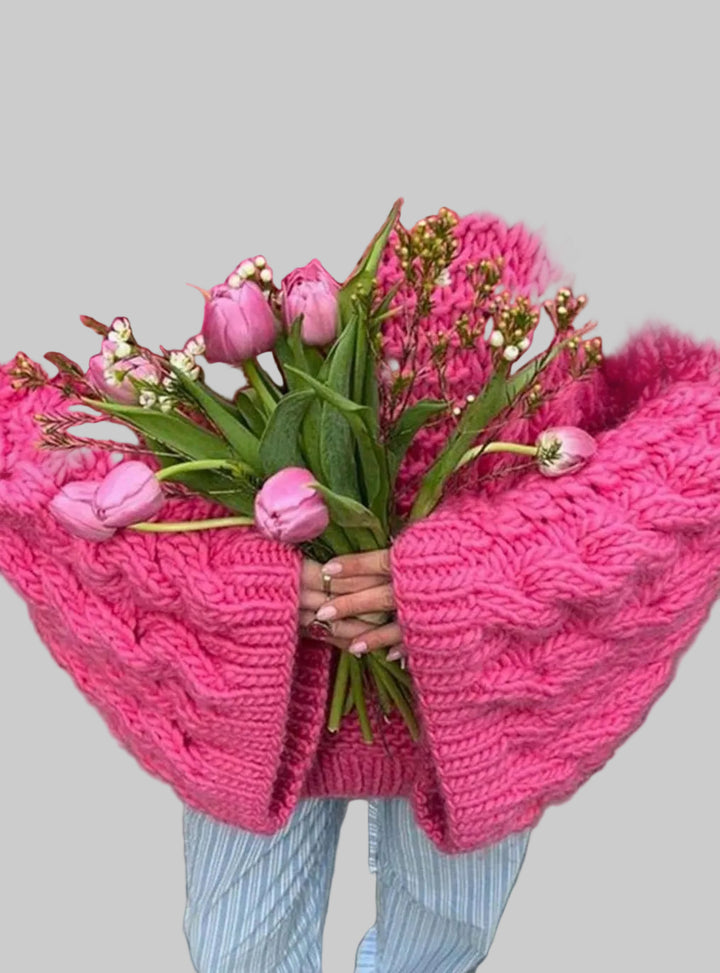 Women's Oversized Chunky Cable Knit Jumper with Drop Shoulders