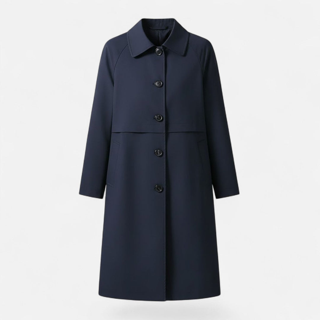 Women's Tailored Mid-Length Button Coat - Navy Blue