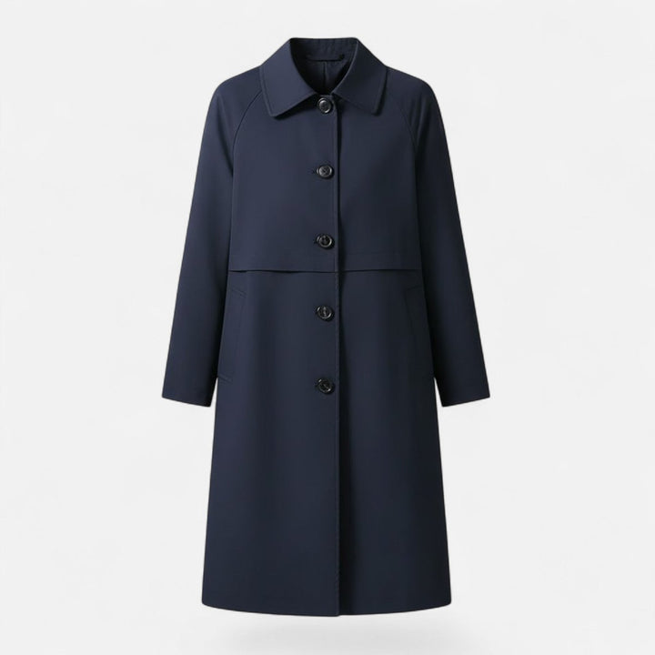 Women's Tailored Mid-Length Button Coat - Navy Blue