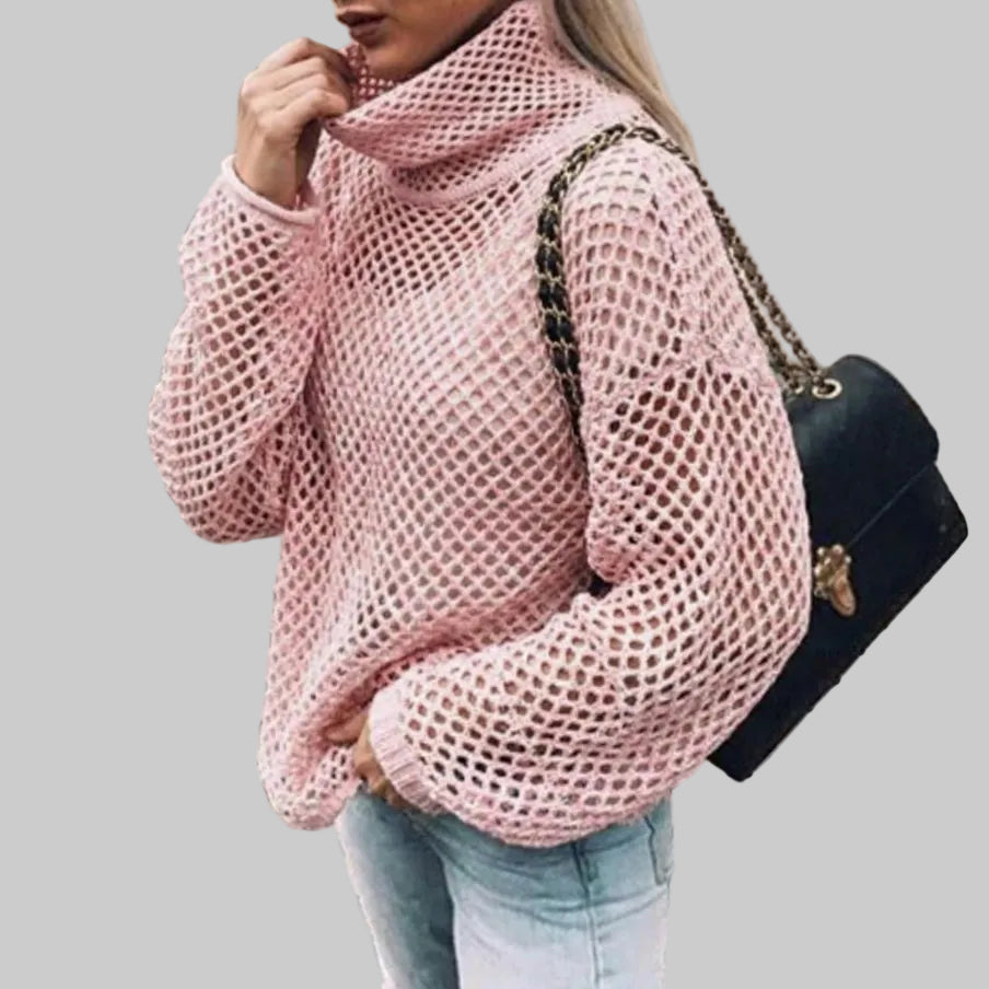 Women's Oversized Chunky Knit Roll Neck Jumper with Balloon Sleeves