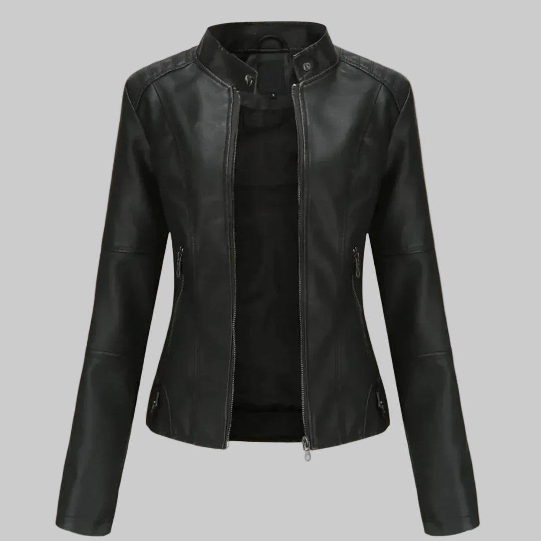 Faux Leather Zip-Up Biker Jacket