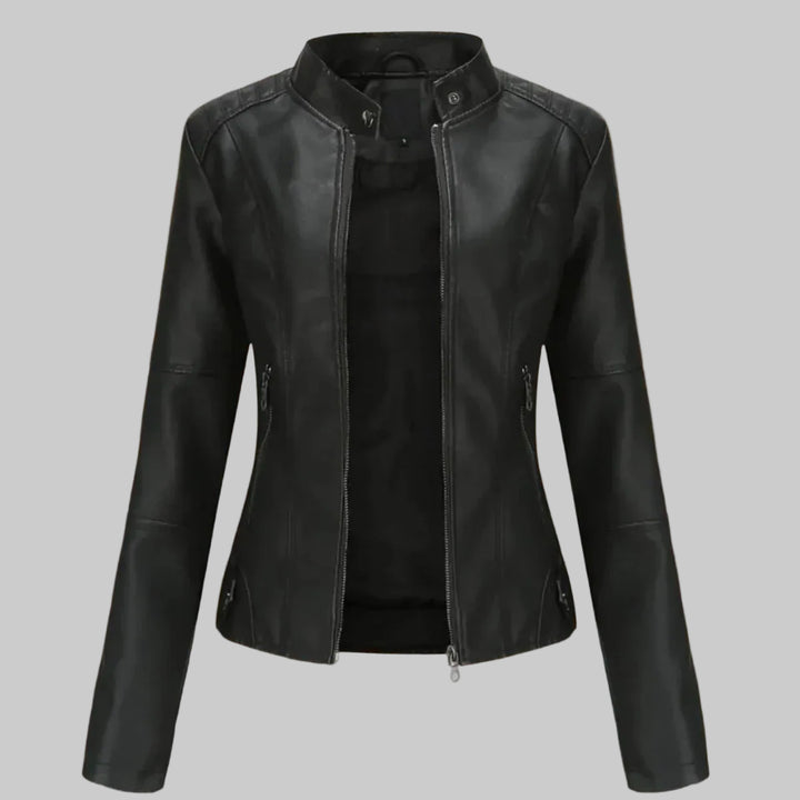 Faux Leather Zip-Up Biker Jacket