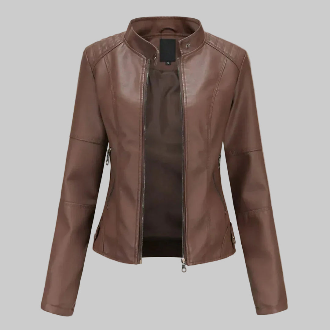 Faux Leather Zip-Up Biker Jacket