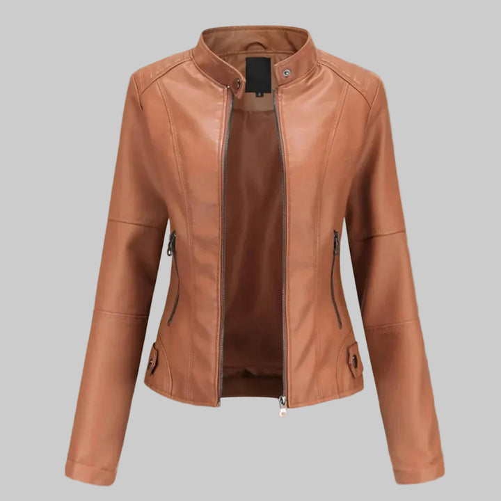 Faux Leather Zip-Up Biker Jacket