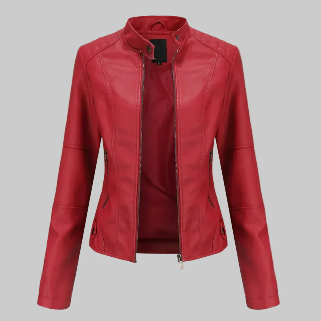 Faux Leather Zip-Up Biker Jacket