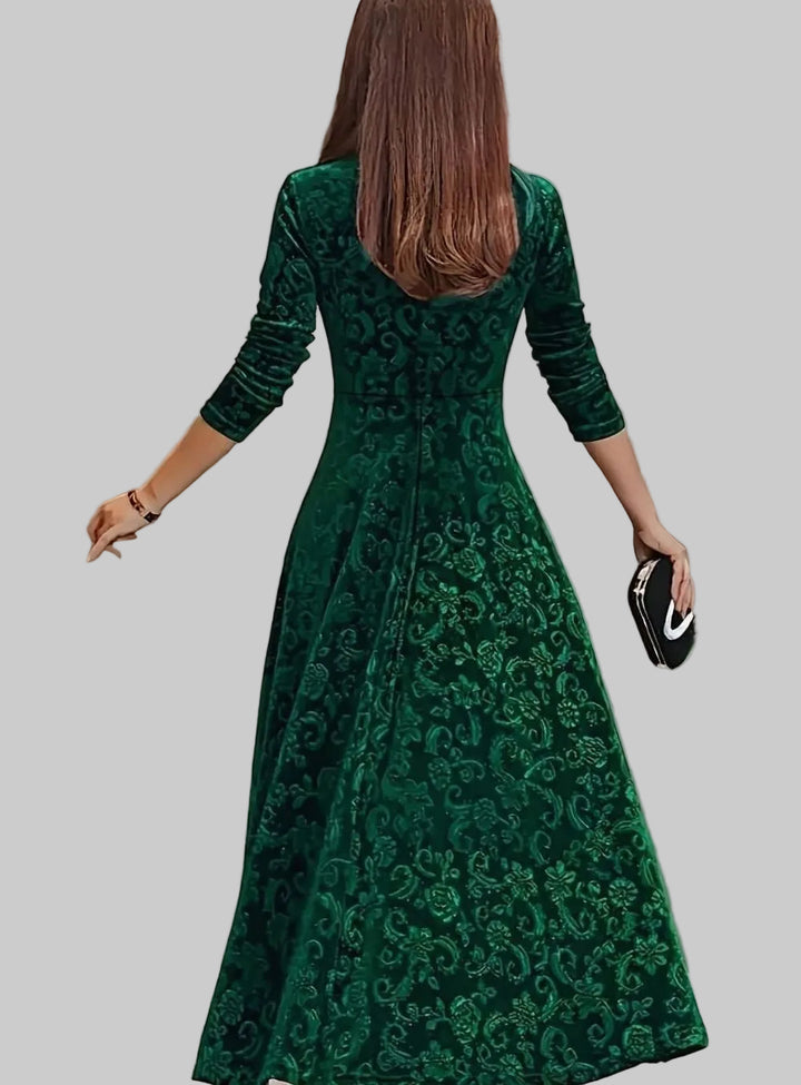 Women's Square-Neck Floral-Embossed Velvet A-Line Midi Dress