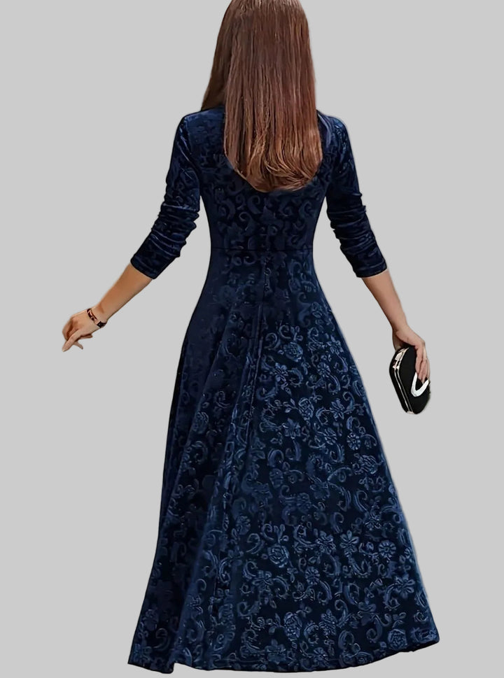 Women's Square-Neck Floral-Embossed Velvet A-Line Midi Dress